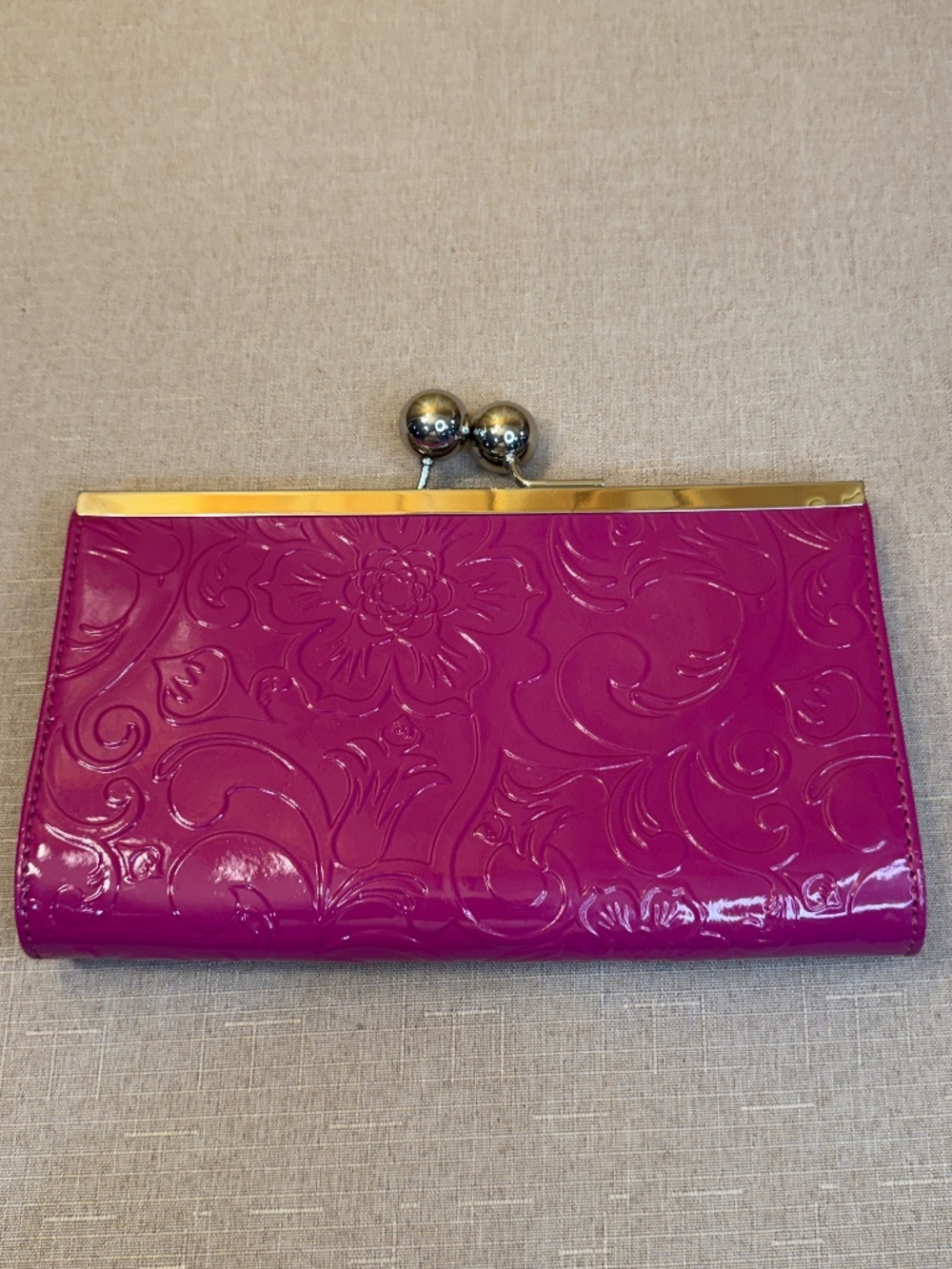Baekgaard Pink Embossed Leather Kisslock Clutch